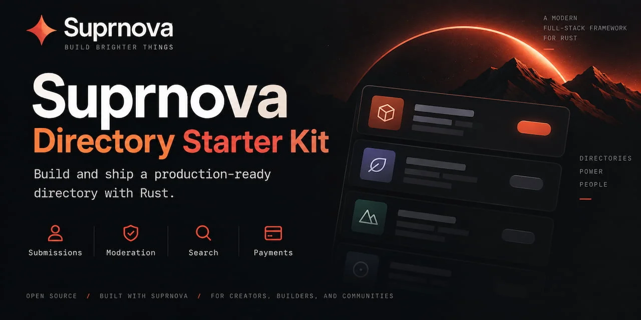 Suprnova Directory Starter Kit: build and ship a production-ready directory with Rust
