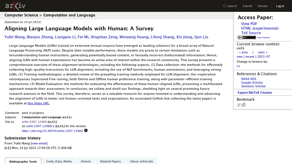 Aligning Large Language Models with Human: A Survey
