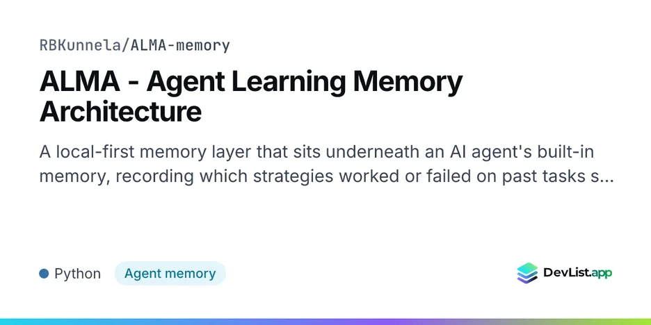 ALMA - Agent Learning Memory Architecture