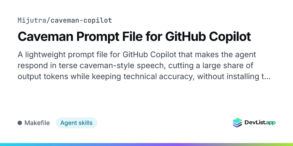 Caveman Prompt File for GitHub Copilot