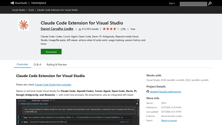 Claude Code Extension for Visual Studio