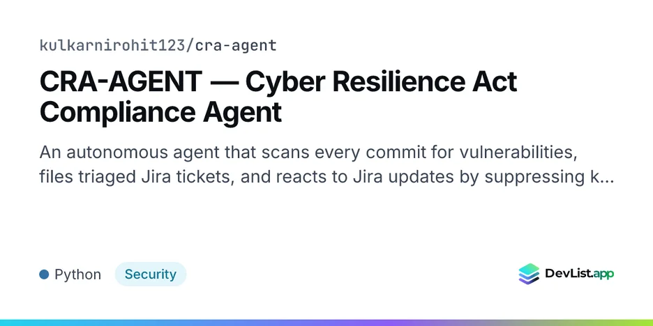 CRA-AGENT — Cyber Resilience Act Compliance Agent