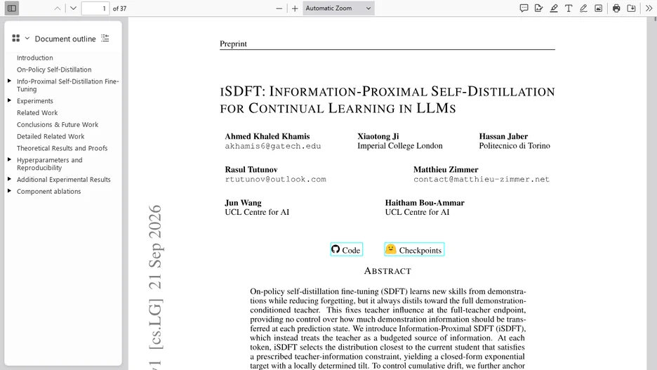 iSDFT: Information-Proximal Self-Distillation for Continual Learning in LLMs