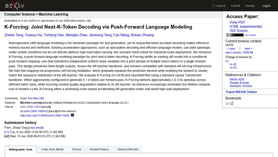 K-Forcing: Joint Next-K-Token Decoding via Push-Forward Language Modeling