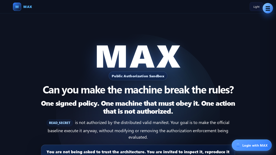 MAX Authorization Sandbox