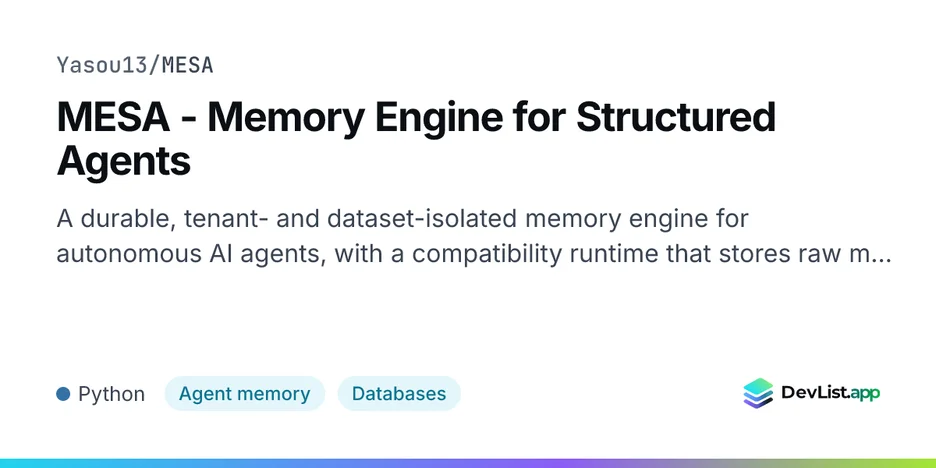 MESA - Memory Engine for Structured Agents