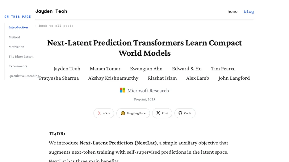 Next-Latent Prediction Transformer