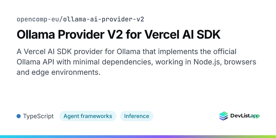 Ollama Provider V2 for Vercel AI SDK