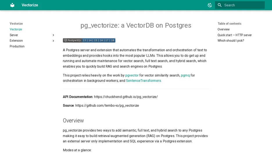 pg_vectorize: a VectorDB on Postgres