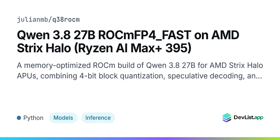 Qwen 3.8 27B ROCmFP4_FAST on AMD Strix Halo (Ryzen AI Max+ 395)