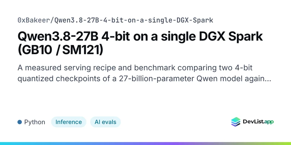 Qwen3.8-27B 4-bit on a single DGX Spark (GB10 / SM121)