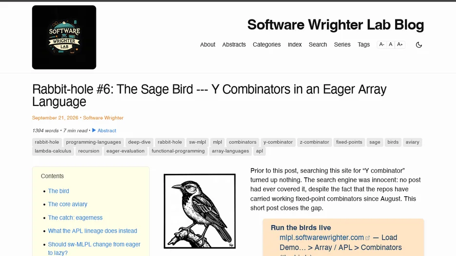 Rabbit-hole #6: The Sage Bird -- Y Combinators in an Eager Array Language