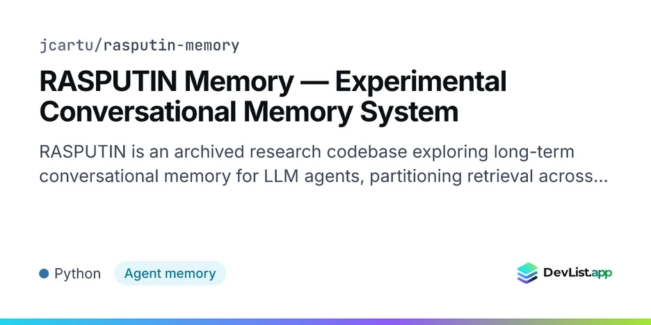 RASPUTIN Memory — Experimental Conversational Memory System