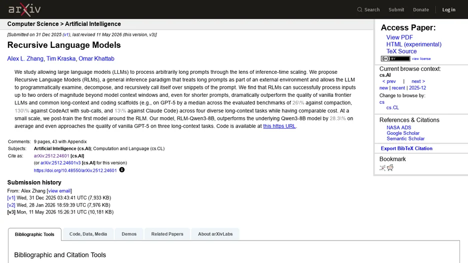 Recursive Language Models