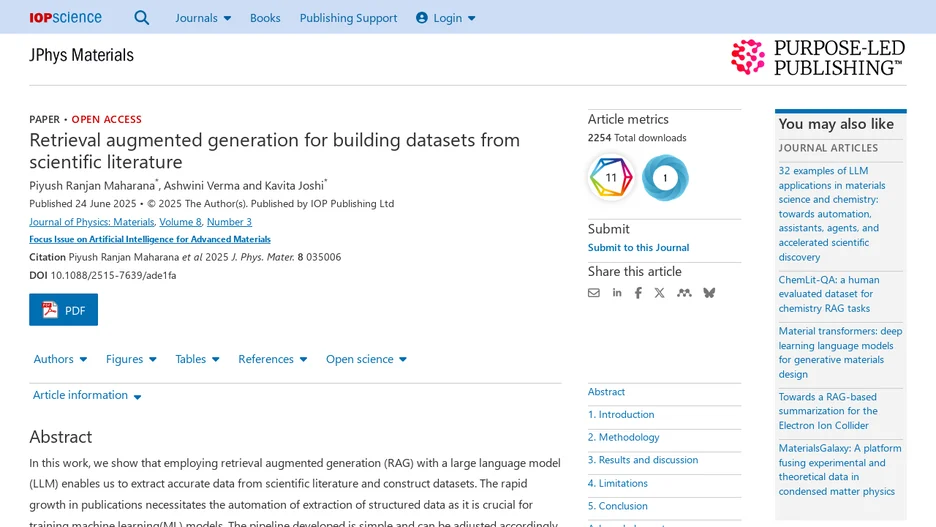 Retrieval augmented generation for building datasets from scientific literature