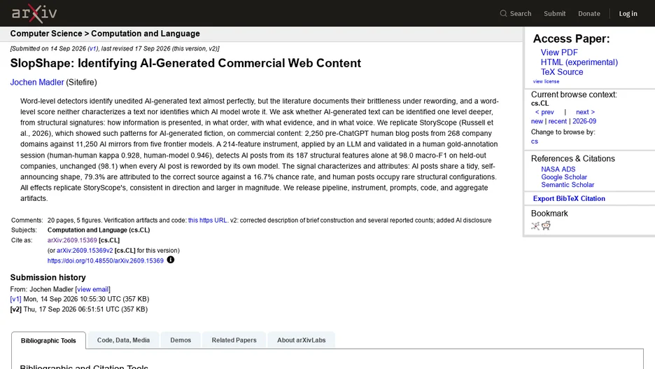 SlopShape: Identifying AI-Generated Commercial Web Content