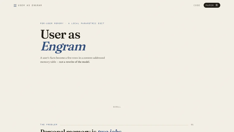 User as Engram: Internalizing Per-User Memory as Local Parametric Edits