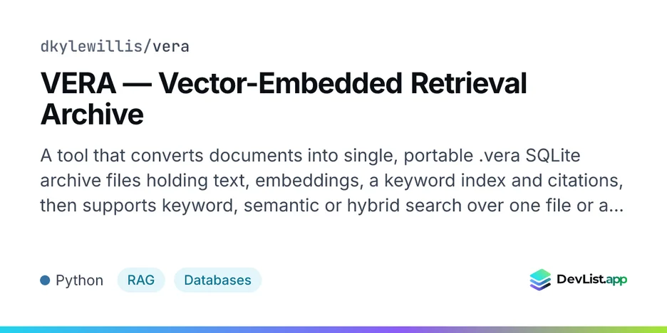 VERA — Vector-Embedded Retrieval Archive