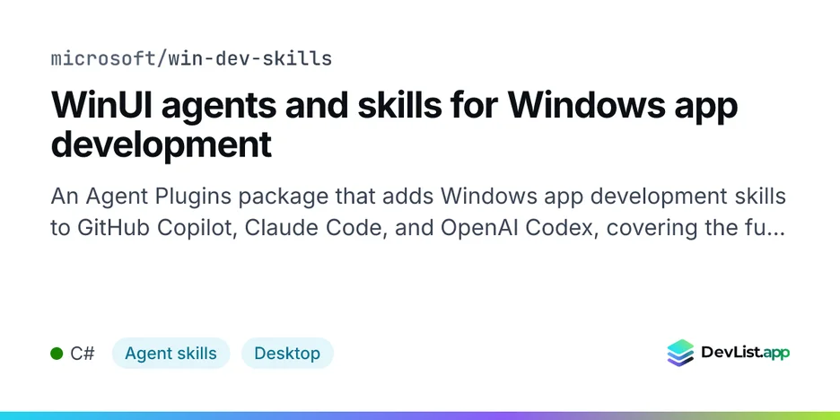 WinUI agents and skills for Windows app development
